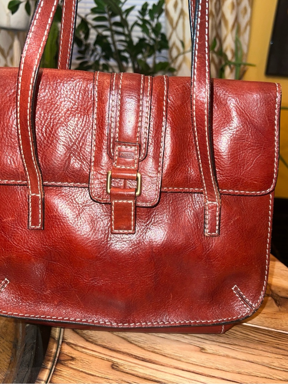 Vintage FOSSIL Sedona Red Saddle Leather Double Handle Handbag Purse
